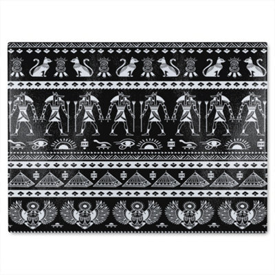 B&Q -  Heiroglyphs On Black Glass Chopping Board