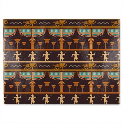 B&Q -  Orange & Black Hieroglyphs Glass Chopping Board
