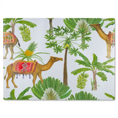 Benjamin Tate Design Camels & Palm Trees Glass Chopping Boarddesigner Style from B&Q