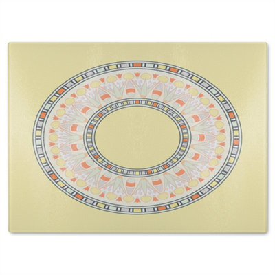 B&Q -  Yellow Circle Ornament Round Frame Glass Chopping Boarddesigner Style