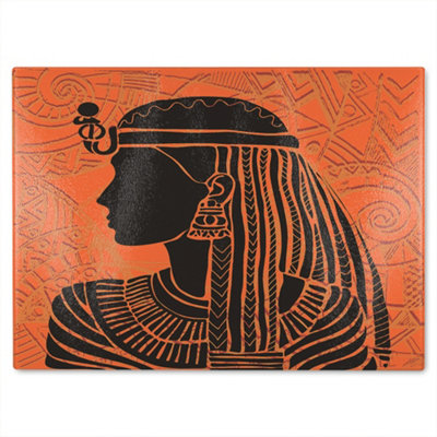 B&Q -  Egyptian Women On Orange Glass Chopping Board
