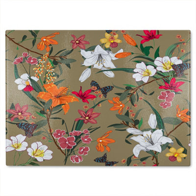 Benjamin Tate Design Selection Of Flowers Glass Chopping Boarddesigner Style from B&Q