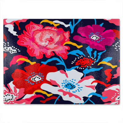 B&Q -  Bright Flowers On Dark Glass Chopping Boarddesigner Style