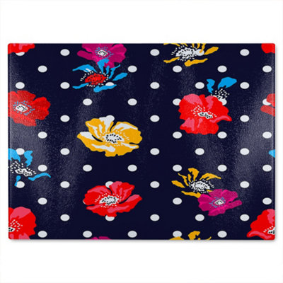 B&Q -  Flowers & Spots Glass Chopping Board