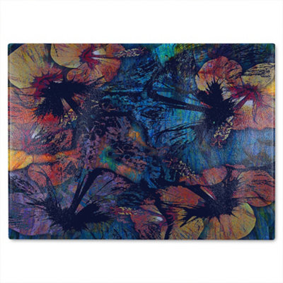 B&Q -  Grunge Flower Print Glass Chopping Board