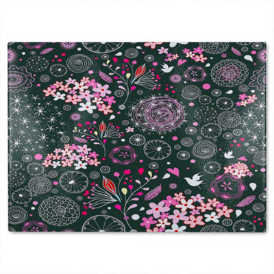 Benjamin Tate Design Different Flowers Shapes & Birds Glass Chopping Boarddesigner Style from B&Q