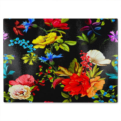 Benjamin Tate Design Bright Vibrant Flowers Glass Chopping Boarddesigner Style