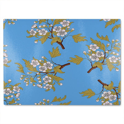 B&Q -  Orchid Branches On Blue Glass Chopping Boarddesigner Style