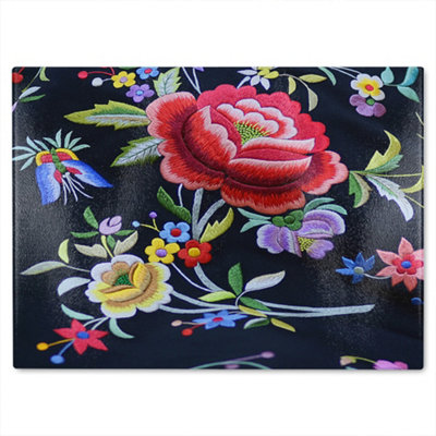 Benjamin Tate Design Vibrant Flowers Glass Chopping Boarddesigner Style from B&Q