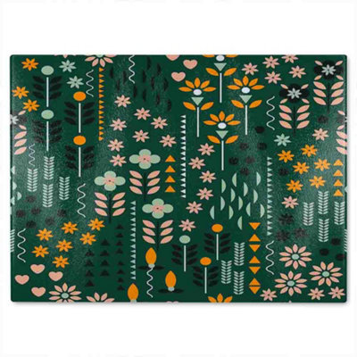 B&Q -  Selection Of Flowers Print Glass Chopping Board