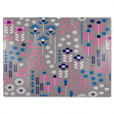 B&Q -  Selection Of Flowers In Pink Blue & White Glass Chopping Board