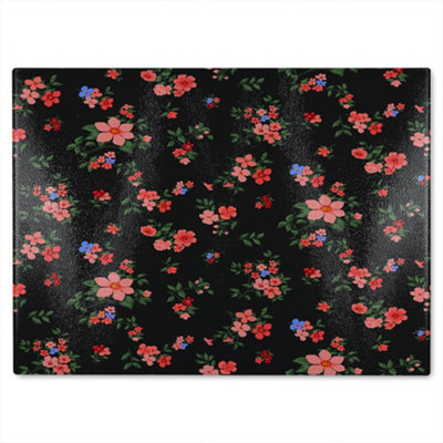 B&Q -  Beautiful Pink Flowers Glass Chopping Board