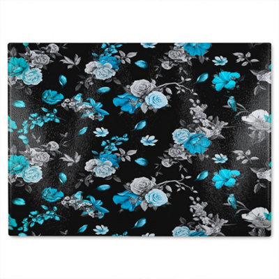 B&Q -  Blue Roses Glass Chopping Board