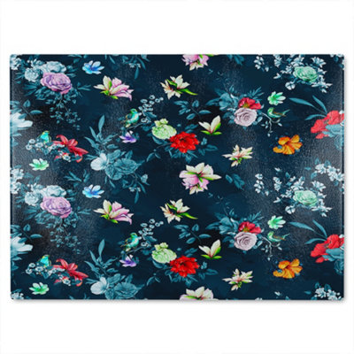 B&Q -  Roses & Other Bright Flowers Glass Chopping Board