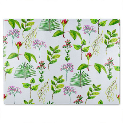 B&Q -  Selection Of Leaves & Flowers Glass Chopping Boarddesigner Style