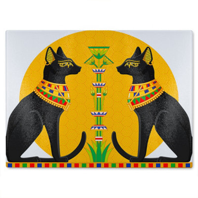 Benjamin Tate Design Illustration Of Black Egyptian Cats With Papyrus Glass Chopping Board from B&Q