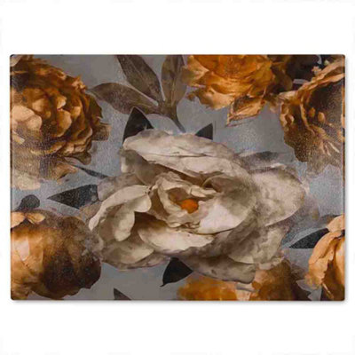 B&Q -  Golden White Flower Glass Chopping Boarddesigner Style