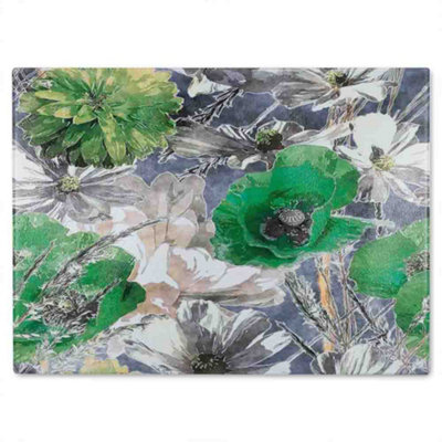 B&Q -  Green Flowers Glass Chopping Boarddesigner Style