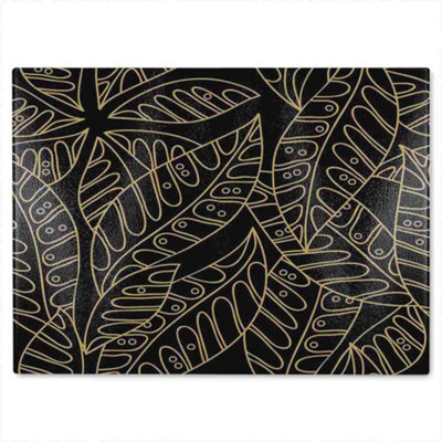 B&Q -  Lined Flower Print Glass Chopping Board