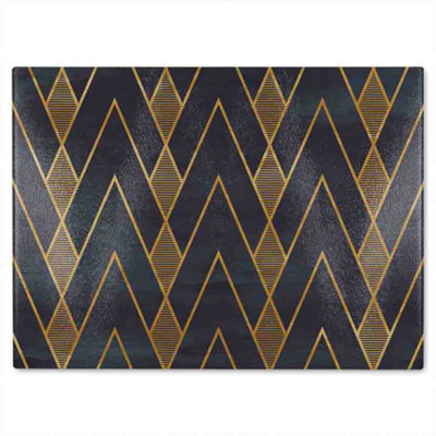 Benjamin Tate Design Gold Geometreic Lines Glass Chopping Board