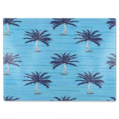 B&Q -  Palm Trees On Blue Glass Chopping Boarddesigner Style