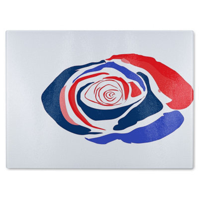 B&Q -  Red & Blue Rose Glass Chopping Board