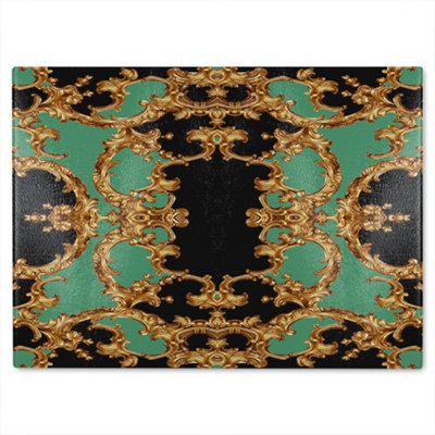 B&Q -  Black & Green Baroque Glass Chopping Boarddesigner Style