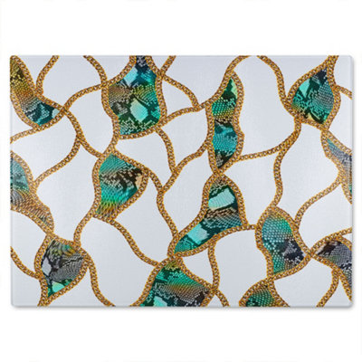 B&Q -  Chains & Snake Skin Glass Chopping Board