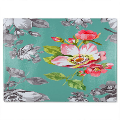 Benjamin Tate Design Green Bright Flower On Glass Chopping Boarddesigner Style