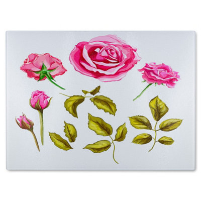Benjamin Tate Design Roses & Leaves Glass Chopping Boarddesigner Style from B&Q