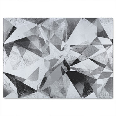B&Q -  Black & White Geometric Grunge Pattern Glass Chopping Board