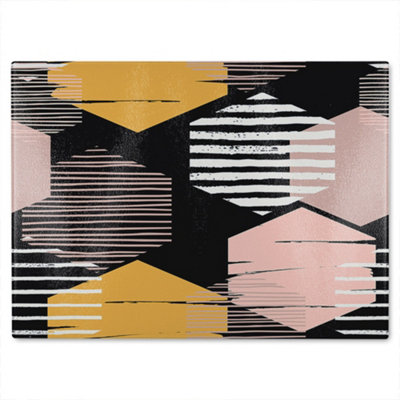 B&Q -  Yellow White & Pink Hexagons Glass Chopping Boarddesigner Style