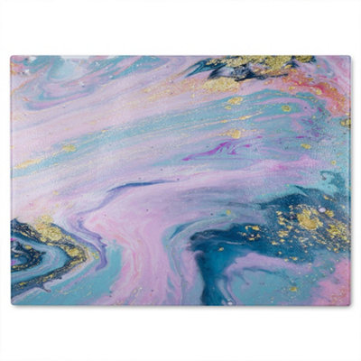 B&Q -  Blue & Pink Marble Glass Chopping Board