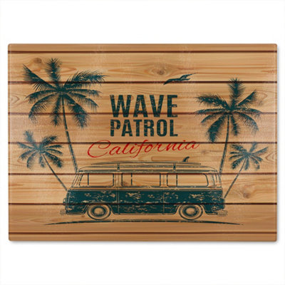 B&Q -  California Wave Patrol Glass Chopping Board