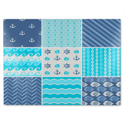 B&Q -  Nautical Tiles Glass Chopping Board