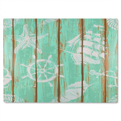 B&Q -  Nautical Elements On Wood Glass Chopping Board