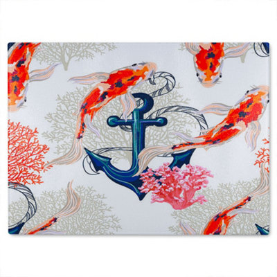 Benjamin Tate Design Anchor & Fish Glass Chopping Boarddesigner Style