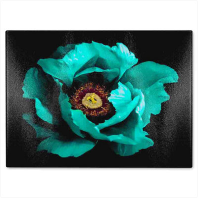B&Q -  Cyan Peony Flower Glass Chopping Board