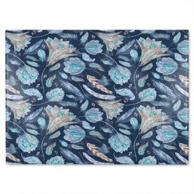 B&Q -  Boho Chic Indigo Pattern Glass Chopping Board