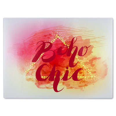 Benjamin Tate Design Boho Chic Lettering Glass Chopping Board