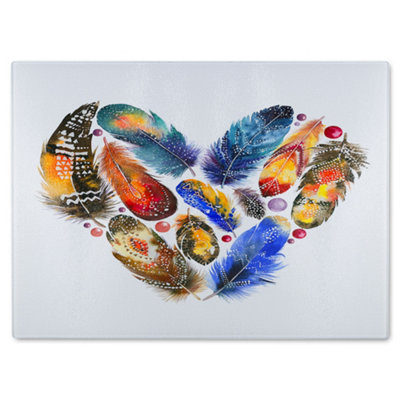 B&Q -  Boho Tribal Heart Glass Chopping Board
