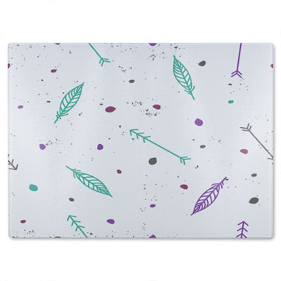 B&Q -  Cute Cartoon Feathers And Arrows In Boho Style Glass Chopping Board