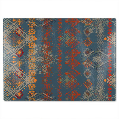 B&Q -  Ethnic Boho Distressed Pattern Glass Chopping Board