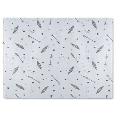 Benjamin Tate Design Feathers And Arrows In Boho Style Glass Chopping Board