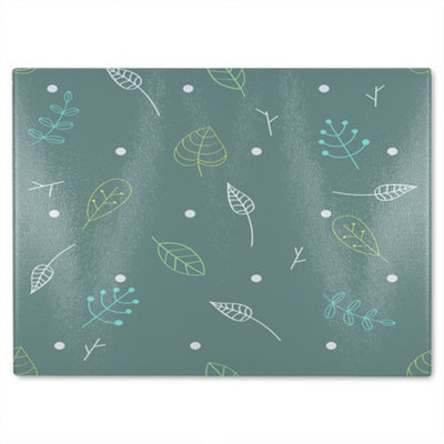 B&Q -  Hand Drawn Leaves Glass Chopping Board