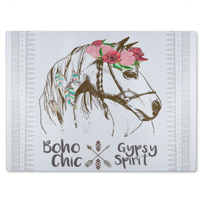 B&Q -  Horse With Flower Chic Glass Chopping Board