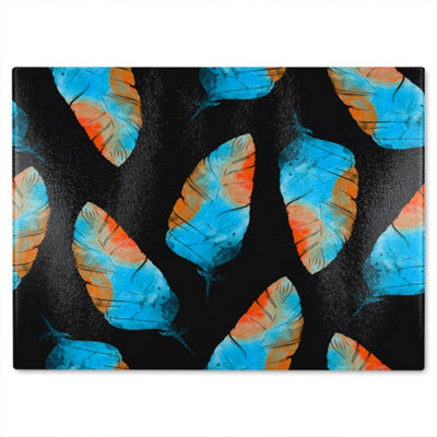 B&Q -  Imprints Boho Feathers Glass Chopping Board