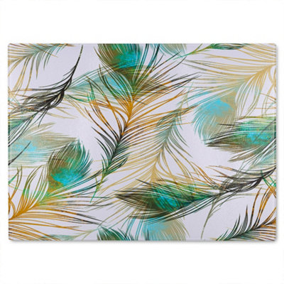 Benjamin Tate Design Imprints Peacock Feathers Glass Chopping Board from B&Q