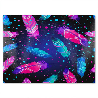 B&Q -  Painted Bird Feathers Glass Chopping Boarddesigner Style
