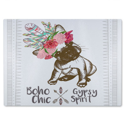 Benjamin Tate Design Portrait Of French Bulldog Puppy Glass Chopping Boarddesigner Style from B&Q